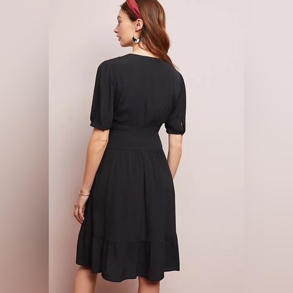 🔥🔥🔥Anthropologie Maeve Martina Belted Black Dress - Picture 2 of 11